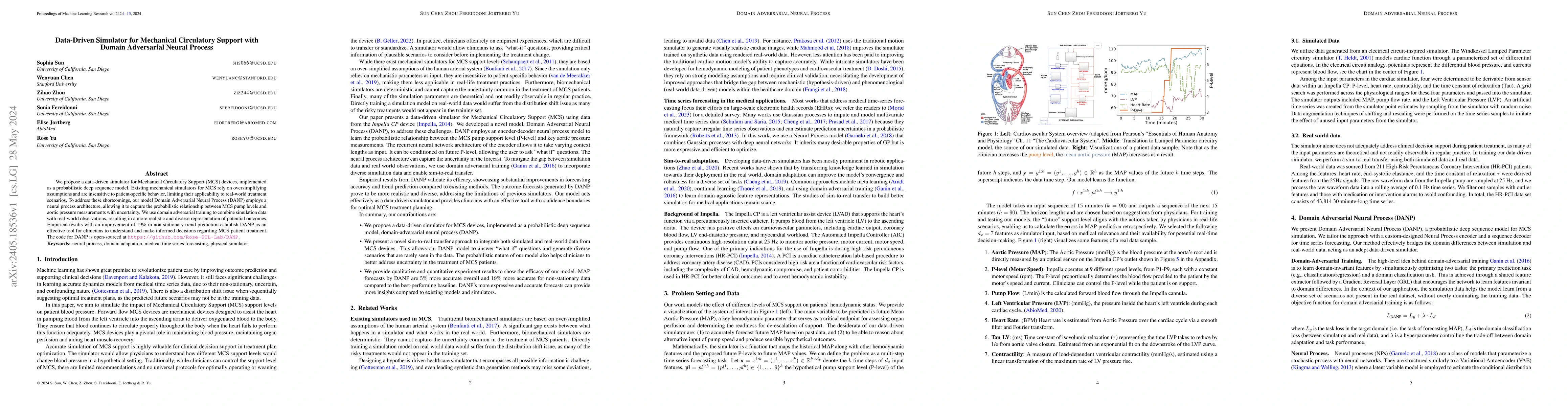 Thumbnail for Data-Driven Simulator for Mechanical Circulatory Support with Domain
  Adversarial Neural Process