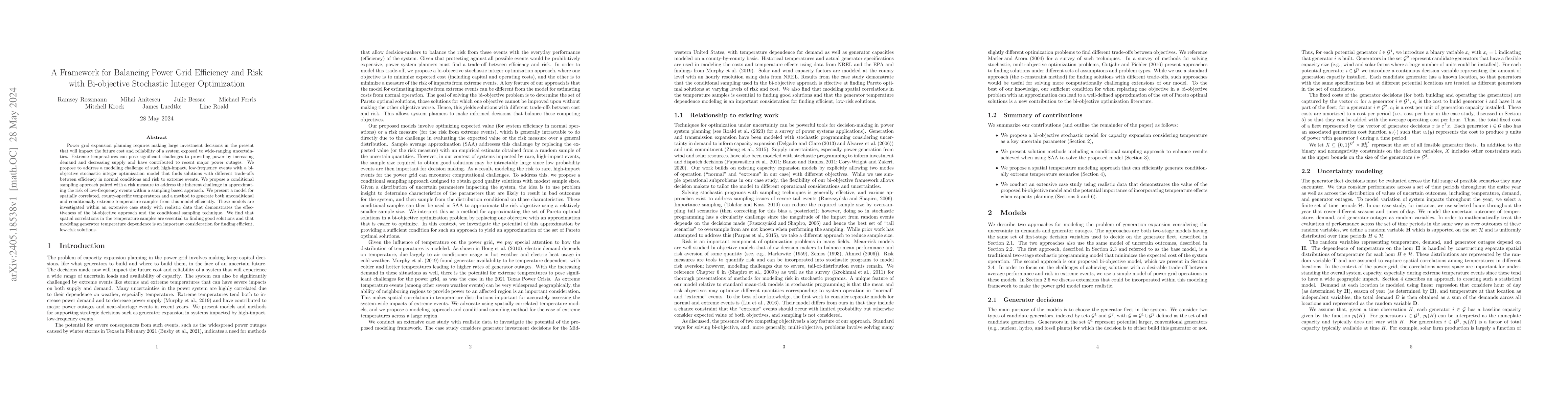 Thumbnail for A Framework for Balancing Power Grid Efficiency and Risk with
  Bi-objective Stochastic Integer Optimization