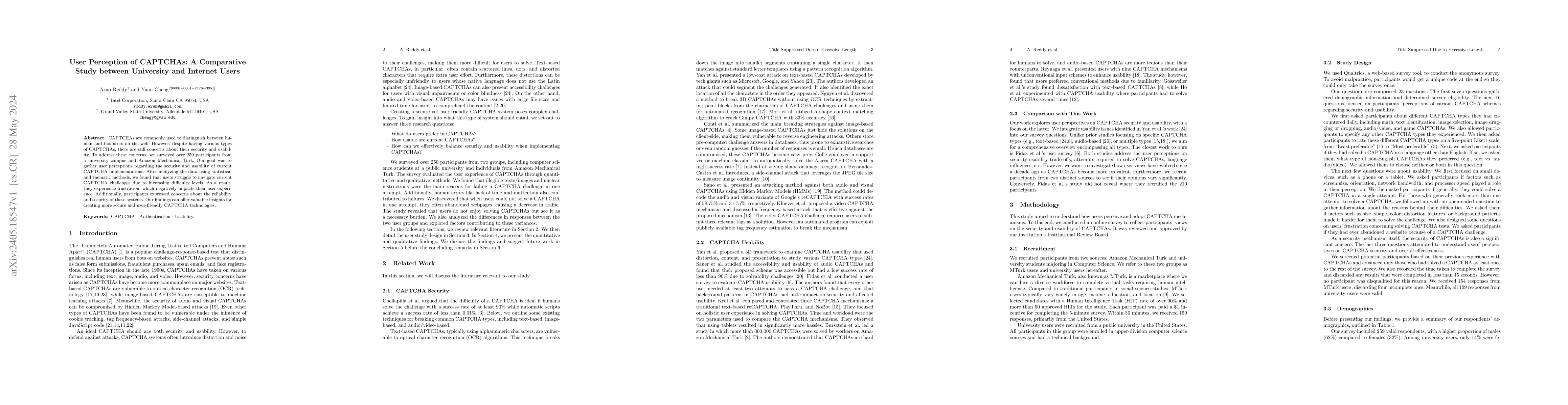 Thumbnail for User Perception of CAPTCHAs: A Comparative Study between University and
  Internet Users