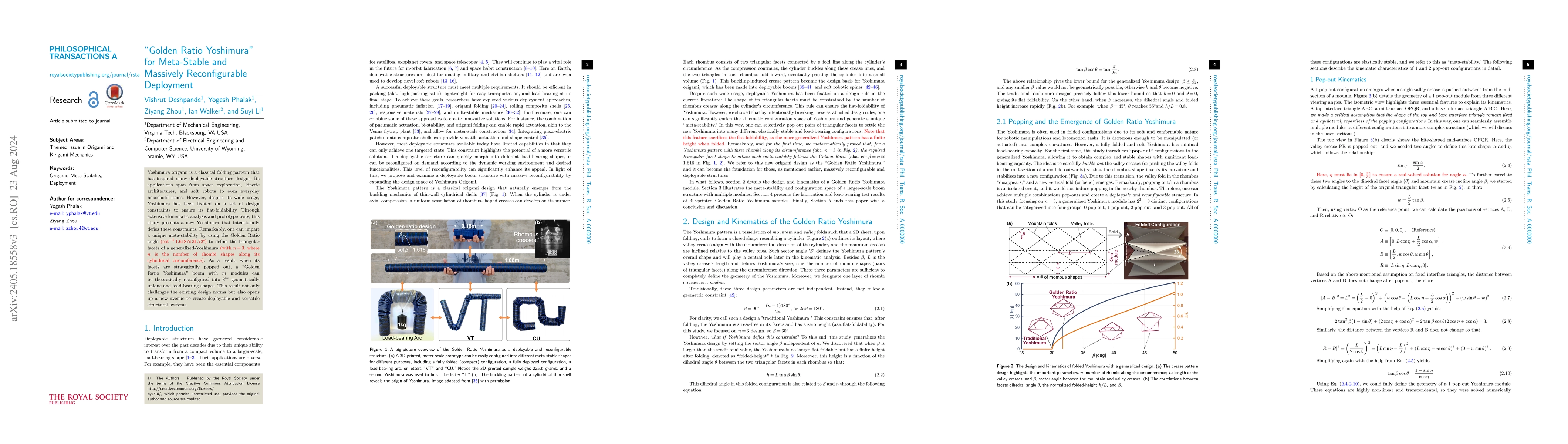 Thumbnail for "Golden Ratio Yoshimura" for Meta-Stable and Massively Reconfigurable
  Deployment