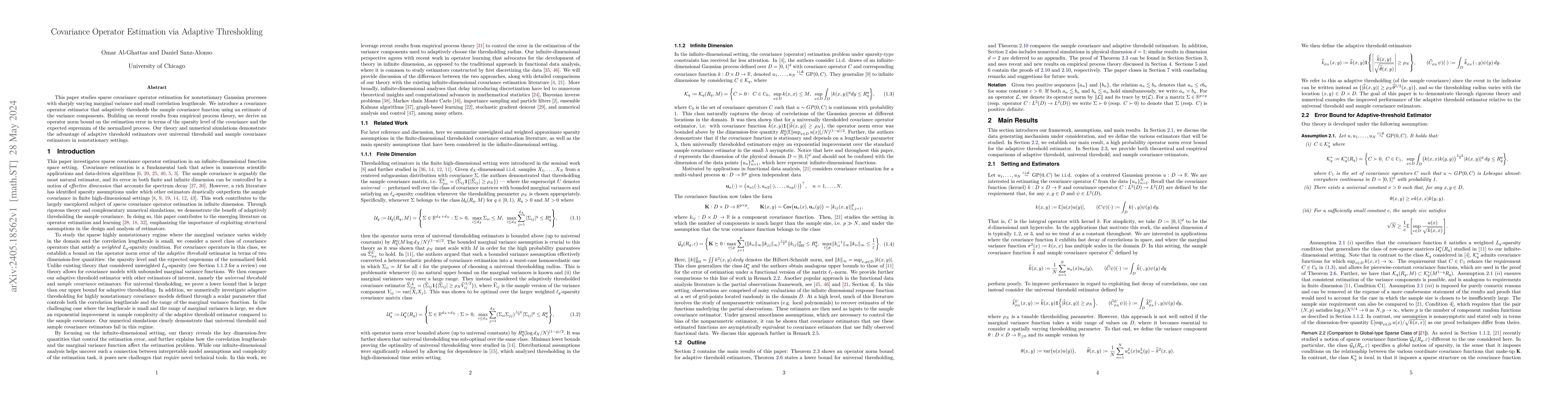 Thumbnail for Covariance Operator Estimation via Adaptive Thresholding