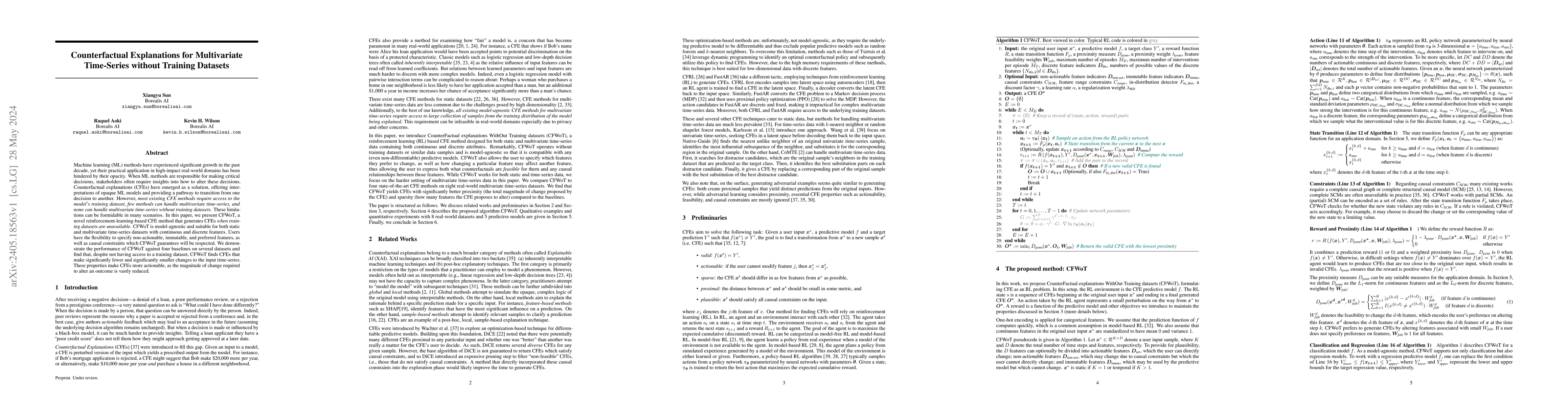 Thumbnail for Counterfactual Explanations for Multivariate Time-Series without
  Training Datasets