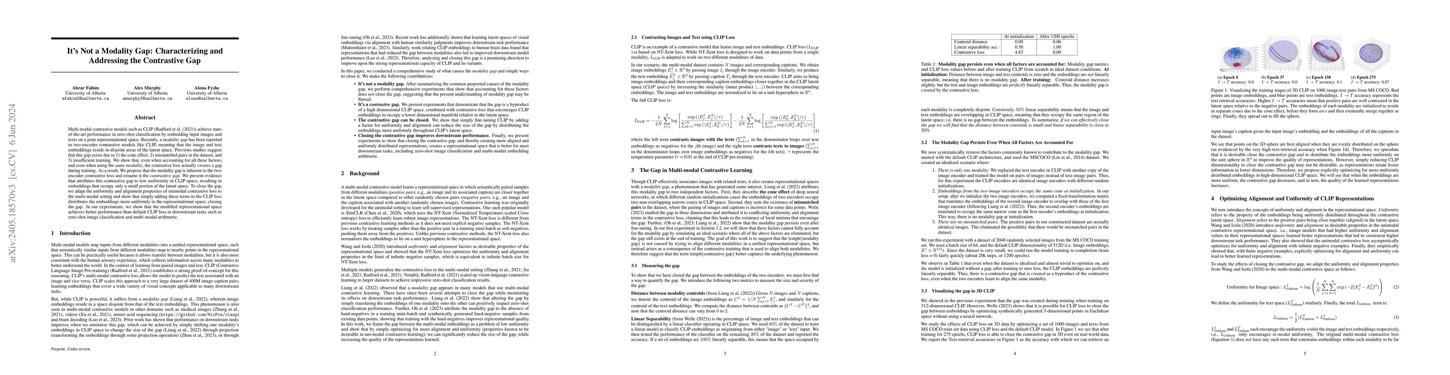 Thumbnail for It's Not a Modality Gap: Characterizing and Addressing the Contrastive
  Gap