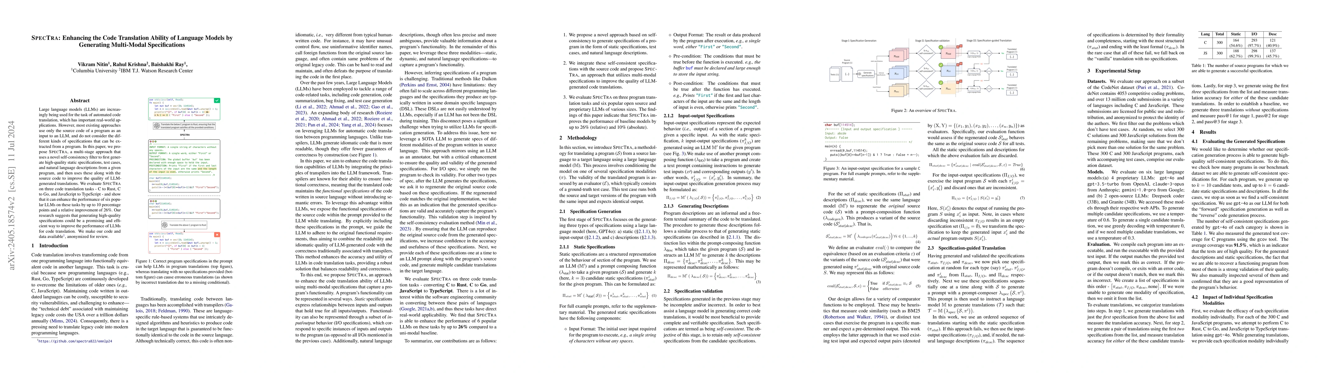 Thumbnail for SpecTra: Enhancing the Code Translation Ability of Language Models by
  Generating Multi-Modal Specifications