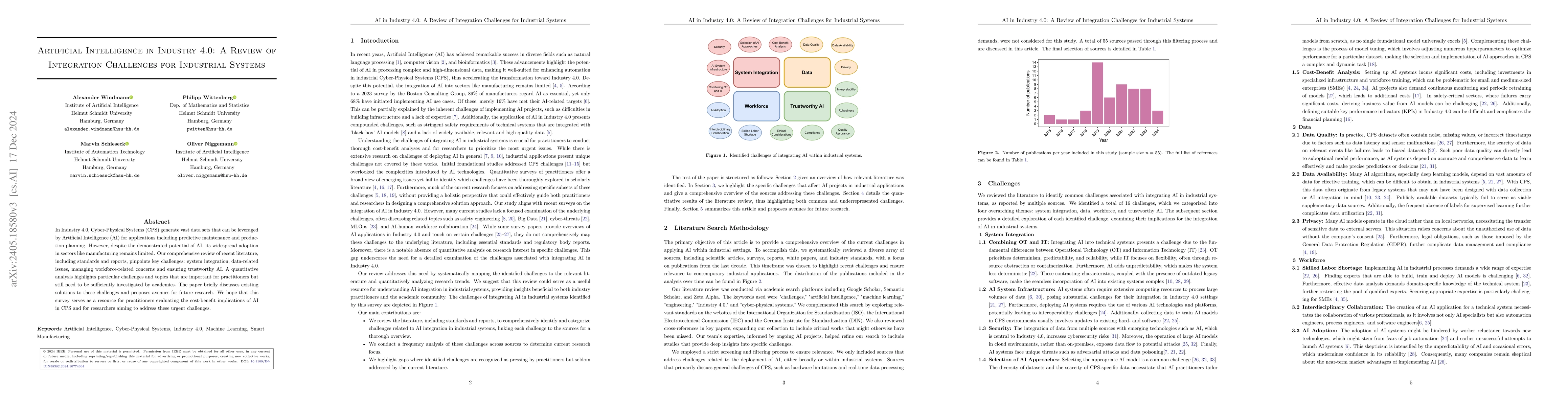 Thumbnail for Artificial Intelligence in Industry 4.0: A Review of Integration
  Challenges for Industrial Systems