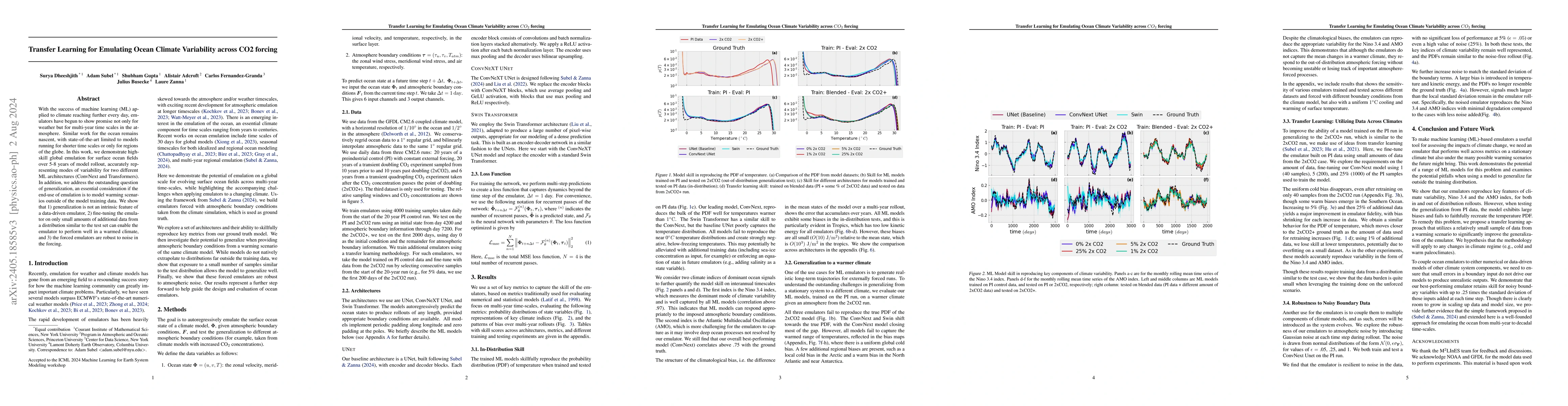Thumbnail for Transfer Learning for Emulating Ocean Climate Variability across $CO_2$
  forcing