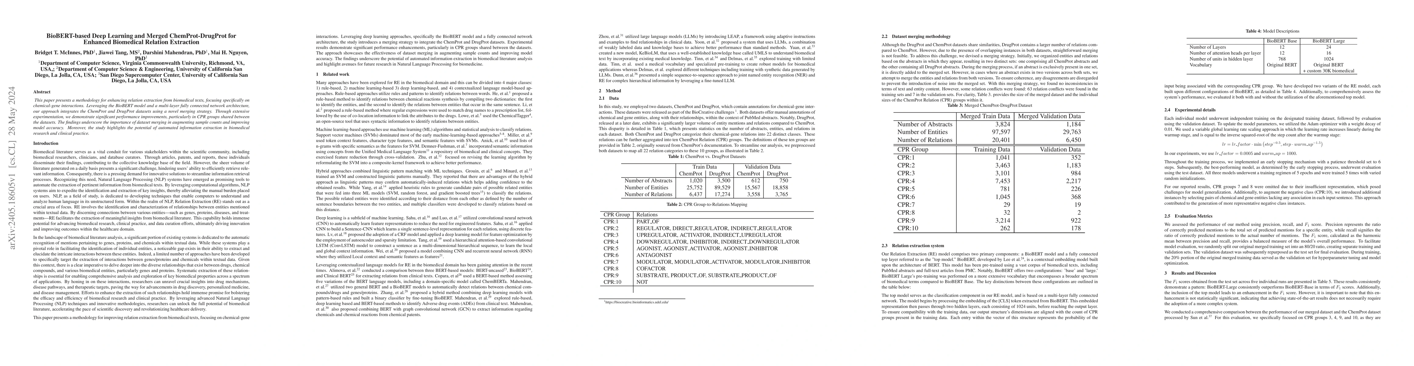 Thumbnail for BioBERT-based Deep Learning and Merged ChemProt-DrugProt for Enhanced
  Biomedical Relation Extraction