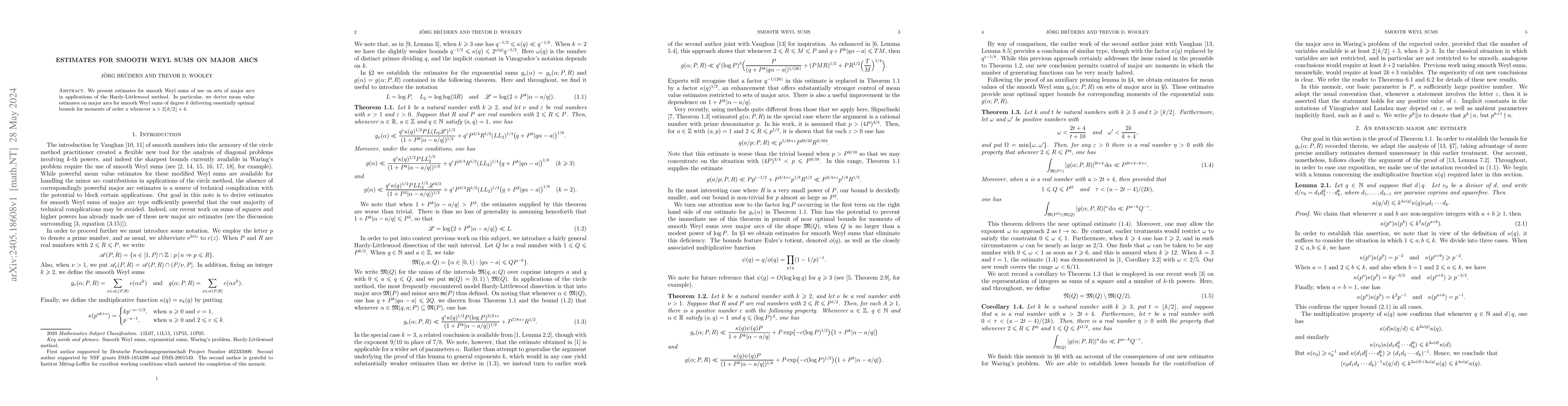 Thumbnail for Estimates for smooth Weyl sums on major arcs