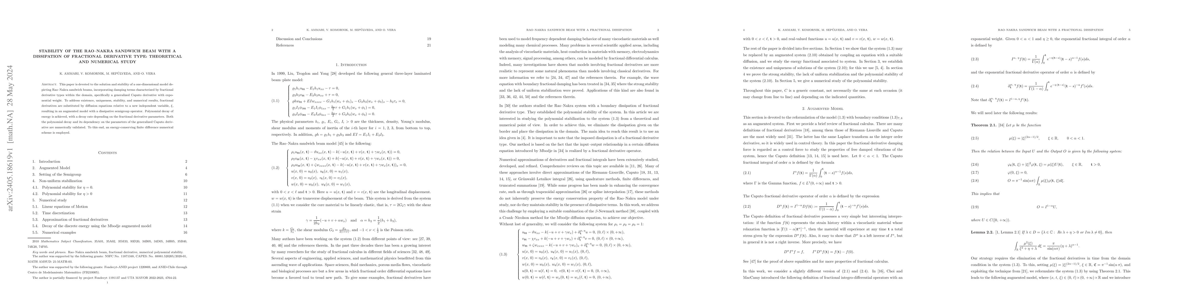 Thumbnail for Stability of the Rao-Nakra sandwich beam with a dissipation of
  fractional derivative type: theoretical and numerical study
