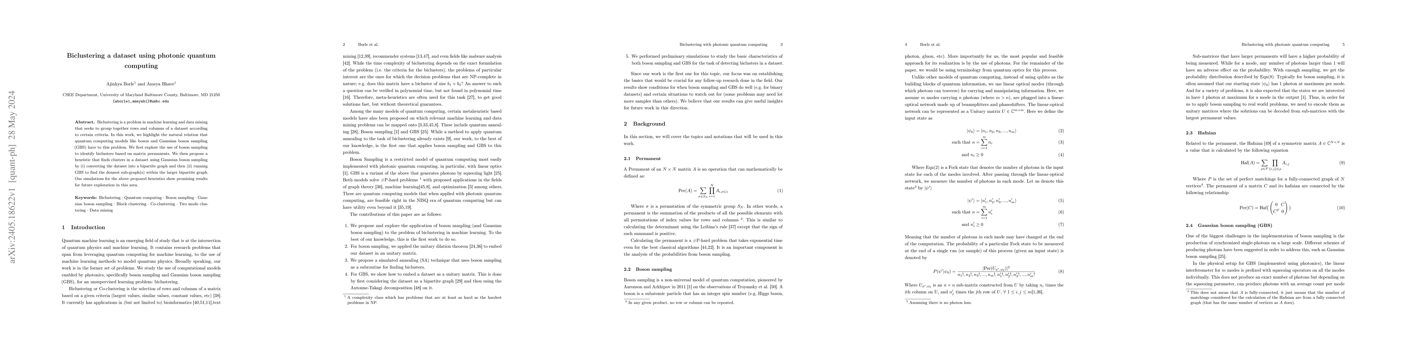 Thumbnail for Biclustering a dataset using photonic quantum computing