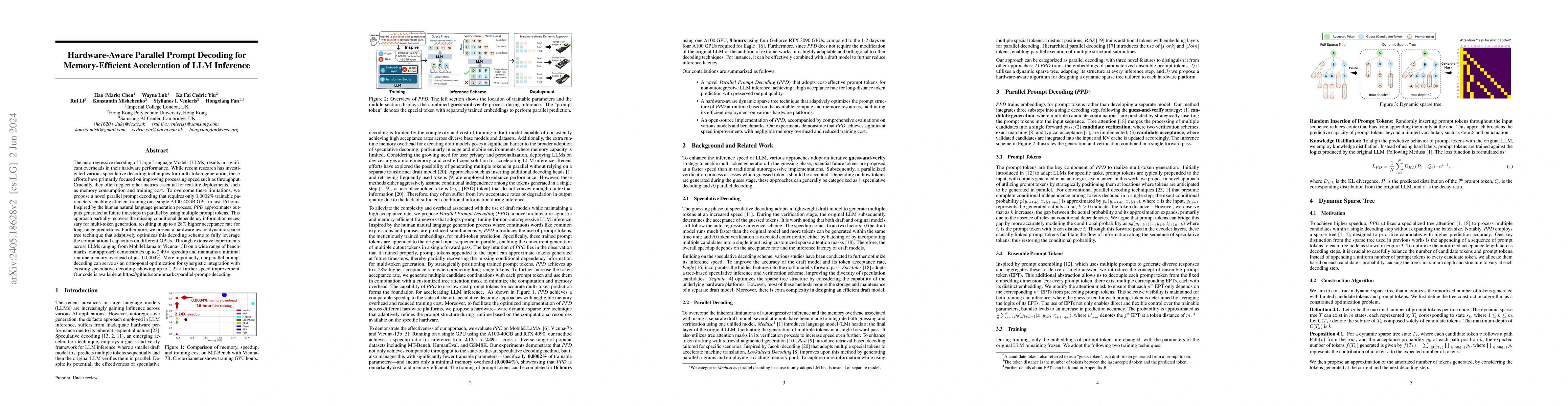 Thumbnail for Hardware-Aware Parallel Prompt Decoding for Memory-Efficient
  Acceleration of LLM Inference