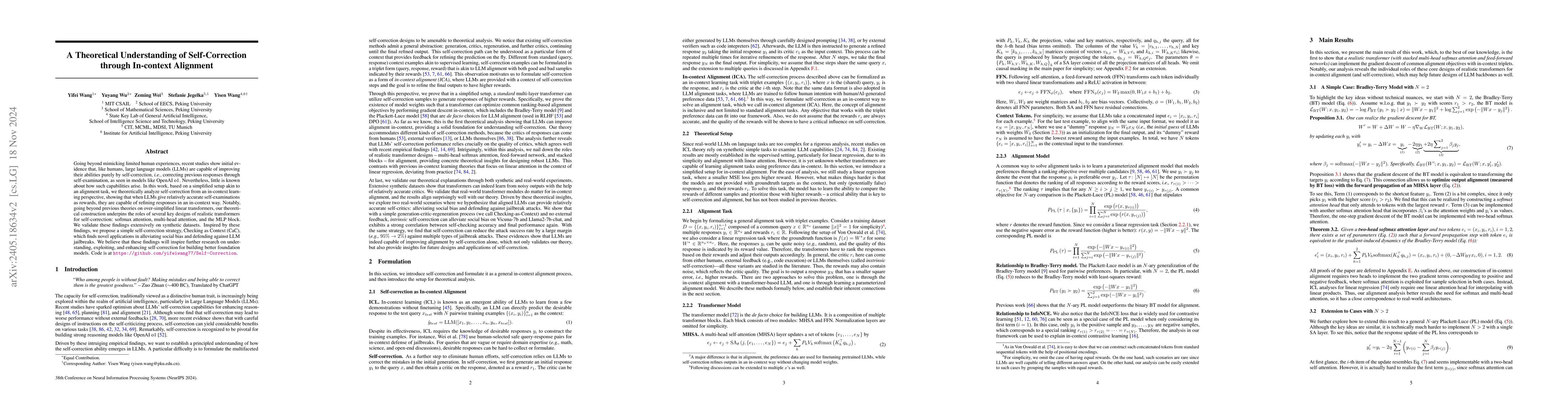 Thumbnail for A Theoretical Understanding of Self-Correction through In-context
  Alignment