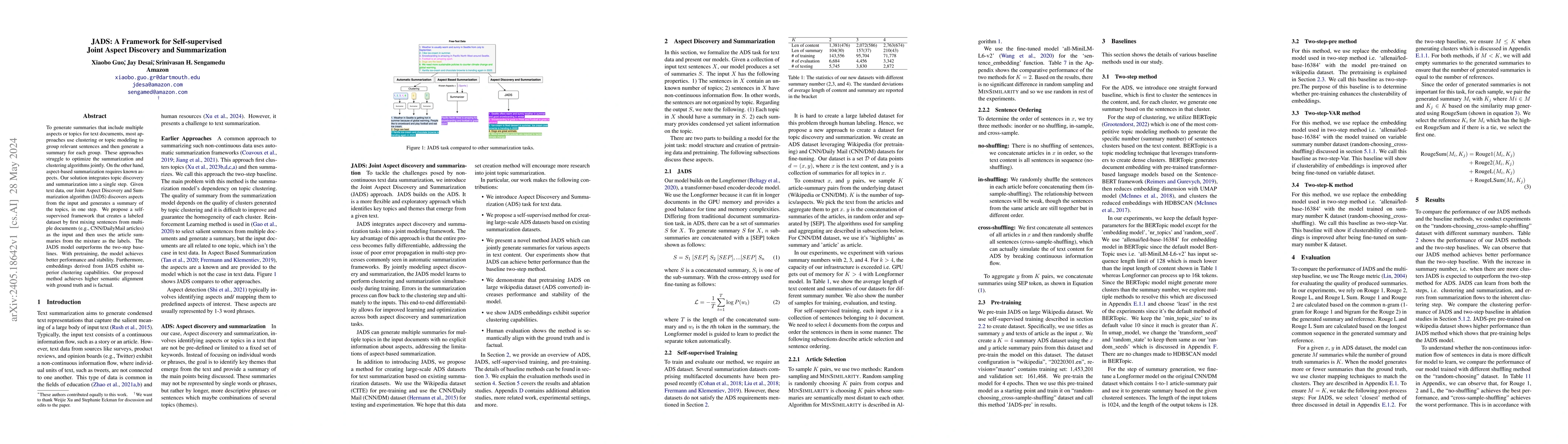 Thumbnail for JADS: A Framework for Self-supervised Joint Aspect Discovery and
  Summarization