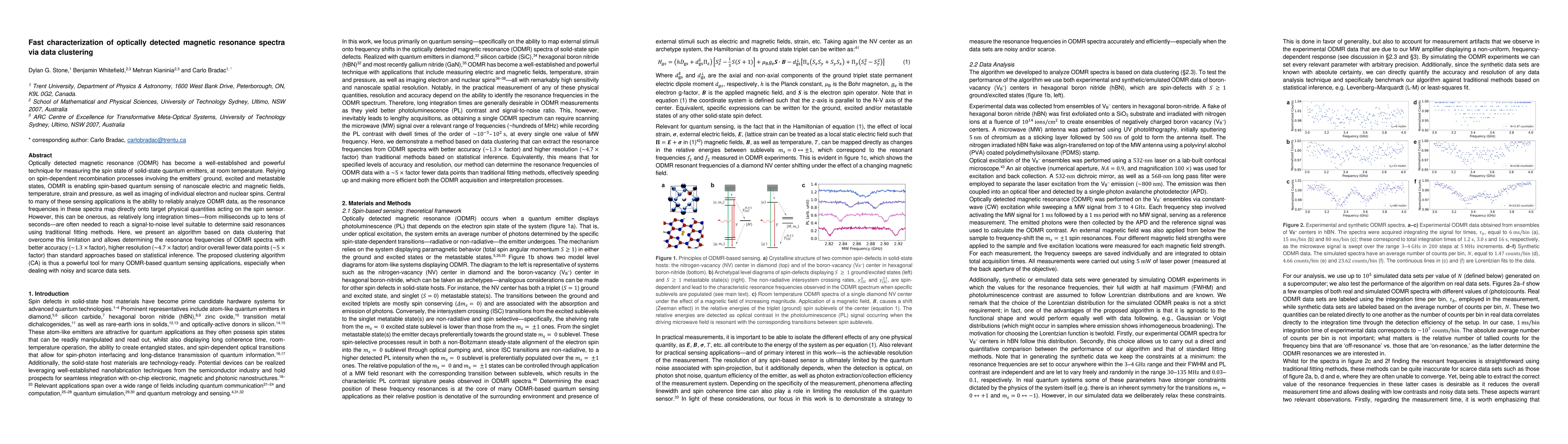 Thumbnail for Fast characterization of optically detected magnetic resonance spectra
  via data clustering