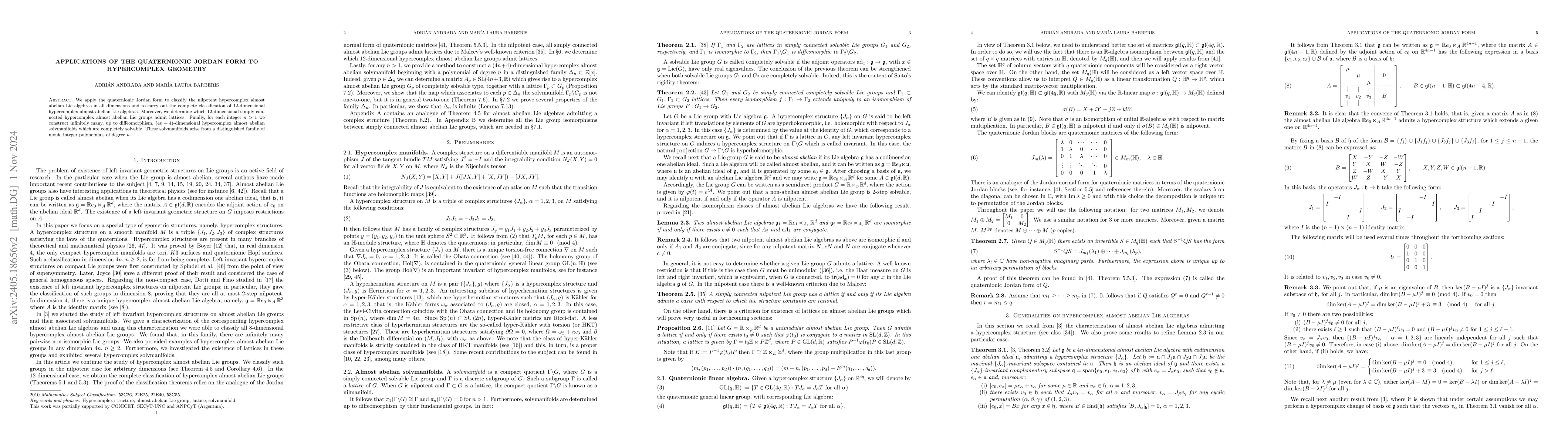 Thumbnail for Applications of the quaternionic Jordan form to hypercomplex geometry