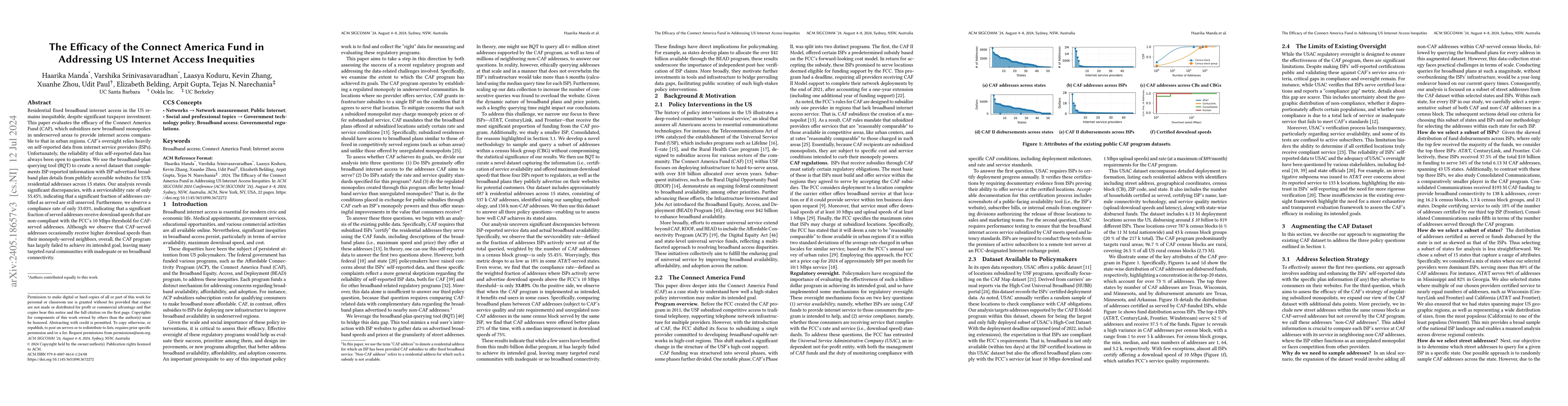 Thumbnail for The Efficacy of the Connect America Fund in Addressing US Internet
  Access Inequities