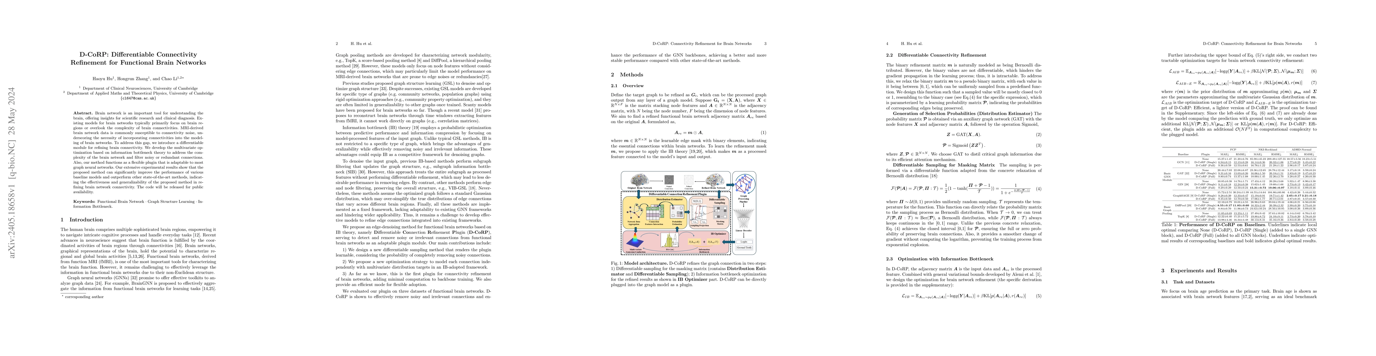Thumbnail for D-CoRP: Differentiable Connectivity Refinement for Functional Brain
  Networks