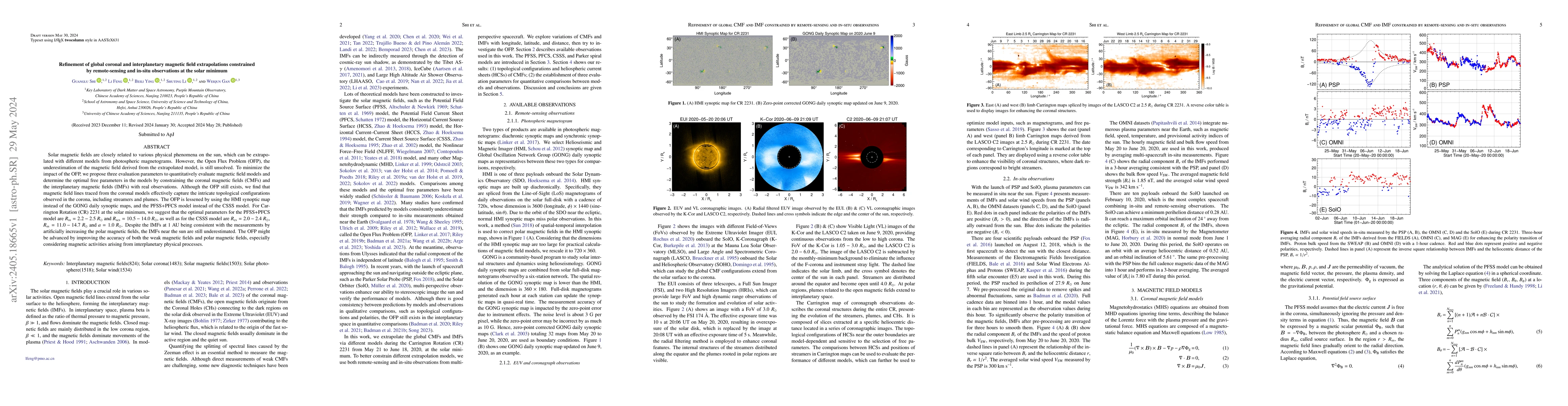 Thumbnail for Refinement of global coronal and interplanetary magnetic field
  extrapolations constrained by remote-sensing and in-situ observations at the
  solar minimum