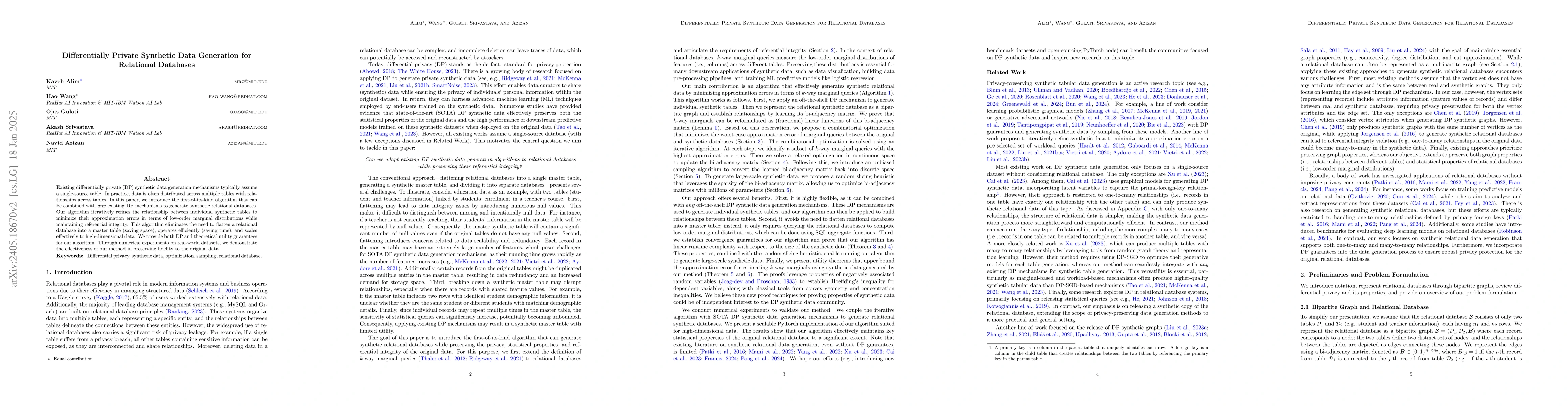 Thumbnail for Adapting Differentially Private Synthetic Data to Relational Databases