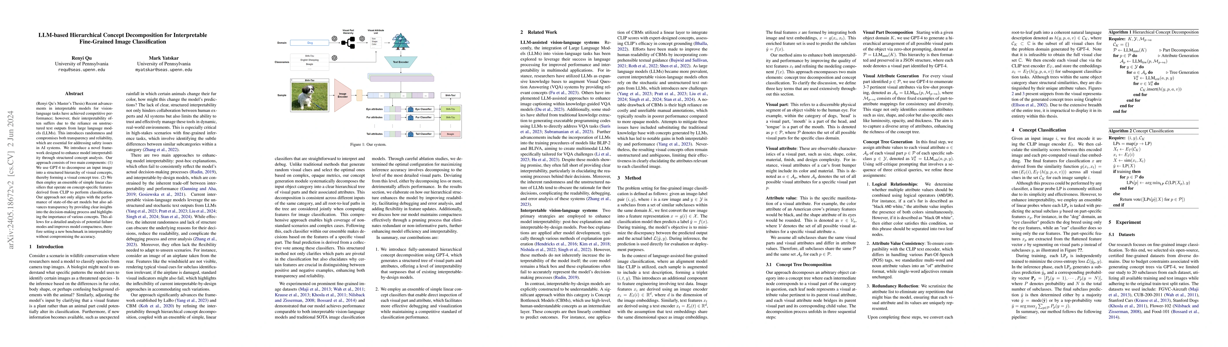 Thumbnail for LLM-based Hierarchical Concept Decomposition for Interpretable
  Fine-Grained Image Classification
