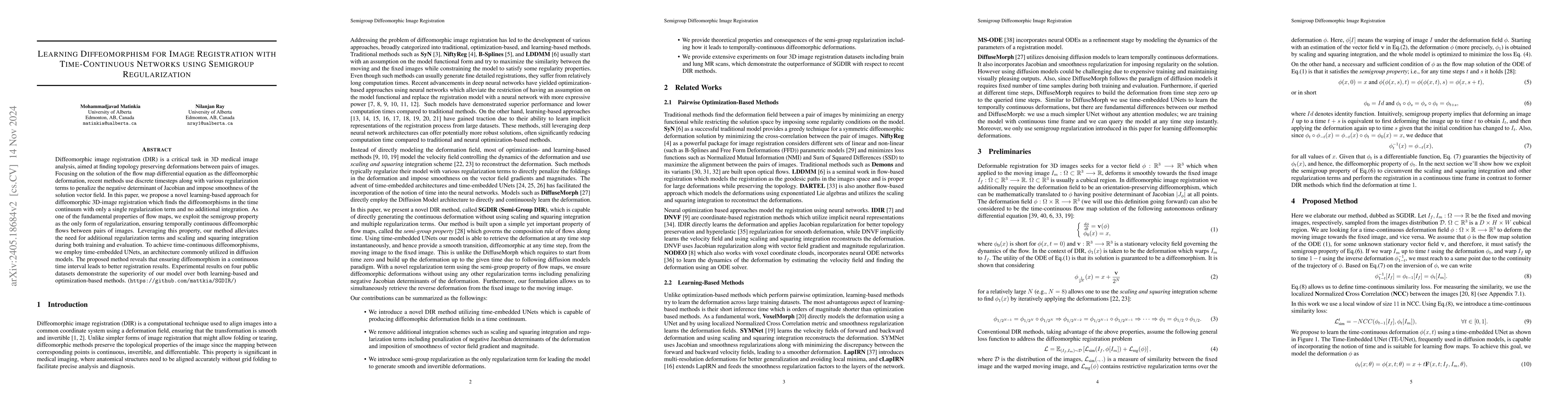 Thumbnail for Learning Diffeomorphism for Image Registration with Time-Continuous
  Networks using Semigroup Regularization