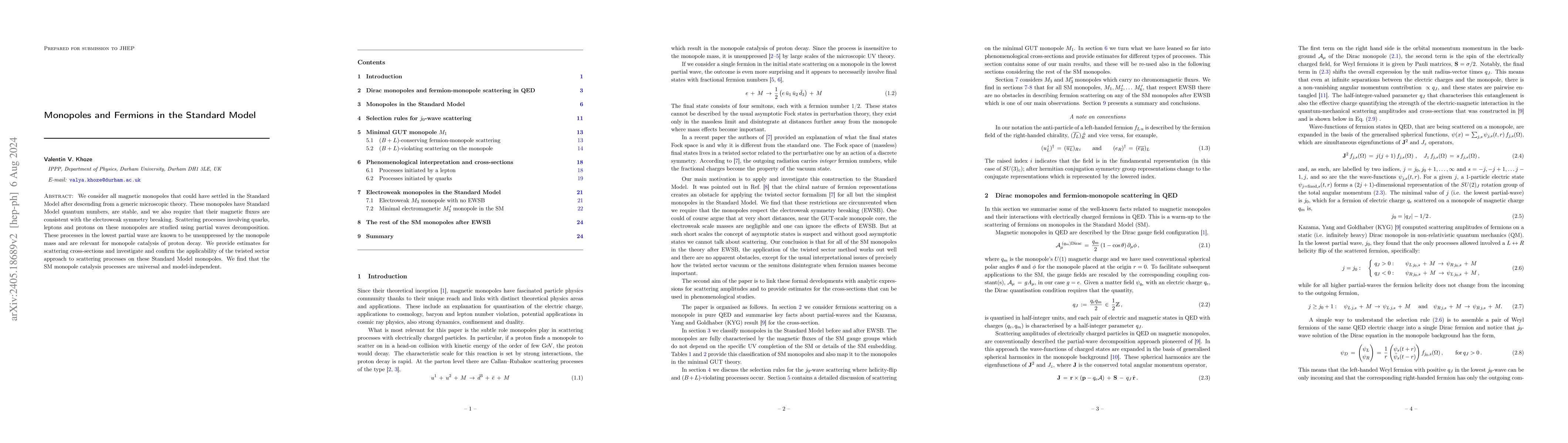 Thumbnail for Monopoles and Fermions in the Standard Model