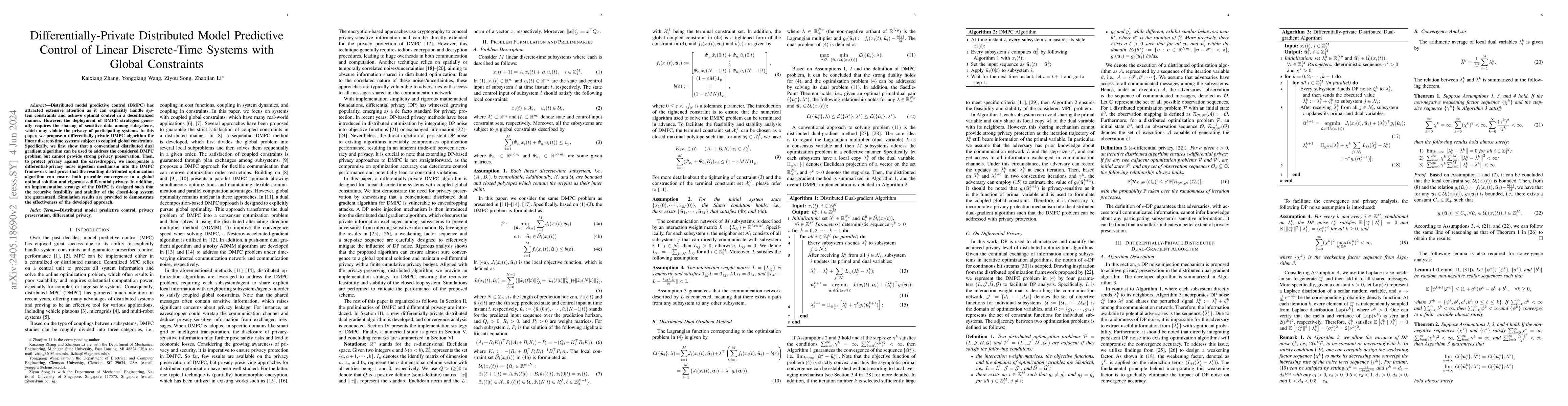 Thumbnail for Differentially-Private Distributed Model Predictive Control of Linear
  Discrete-Time Systems with Global Constraints