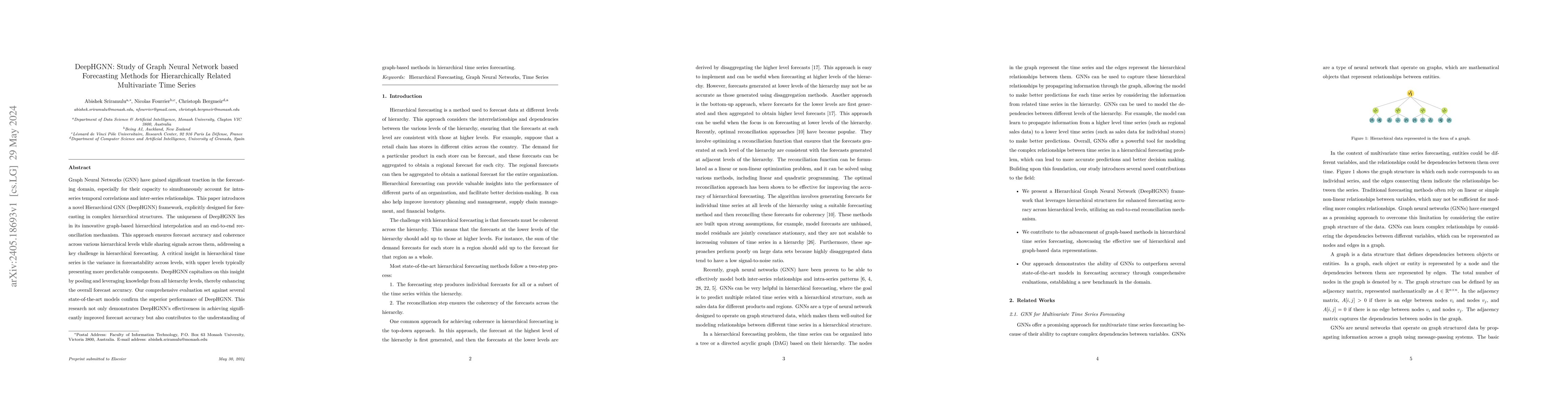 Thumbnail for DeepHGNN: Study of Graph Neural Network based Forecasting Methods for
  Hierarchically Related Multivariate Time Series