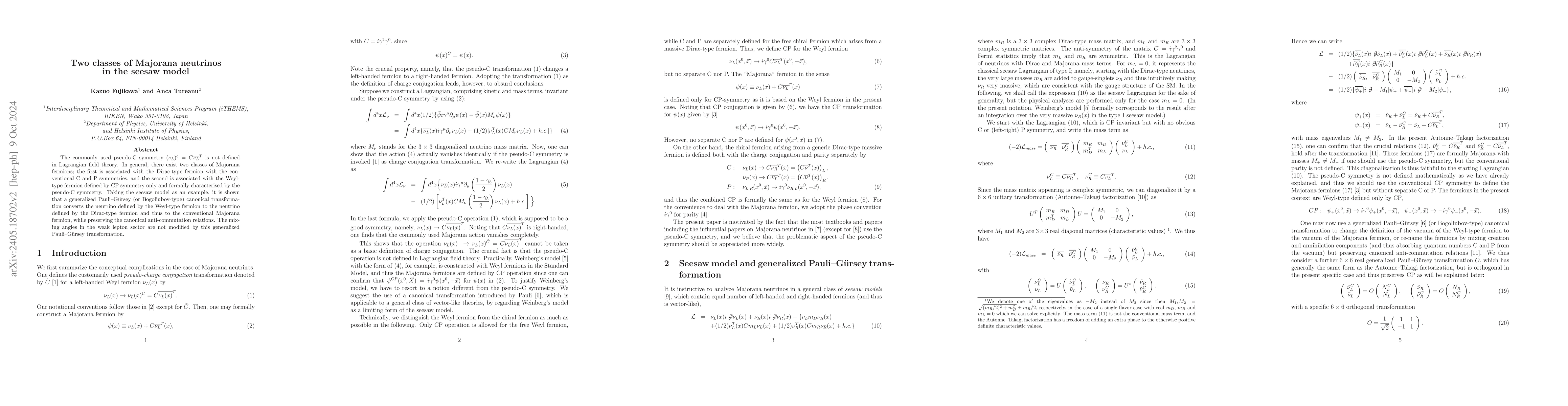 Thumbnail for Two classes of Majorana neutrinos in the seesaw model