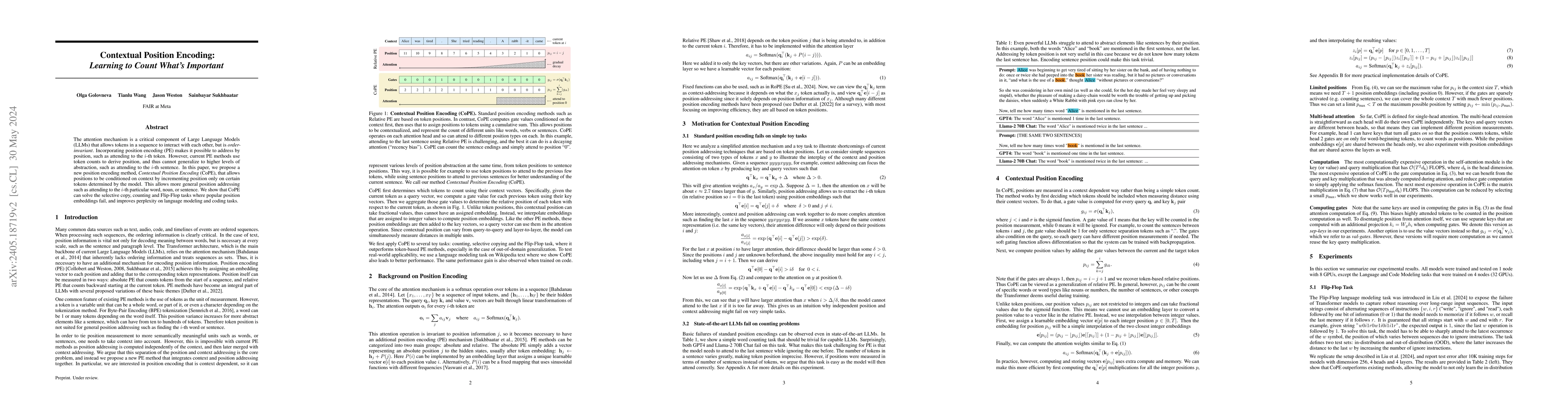 Thumbnail for Contextual Position Encoding: Learning to Count What's Important