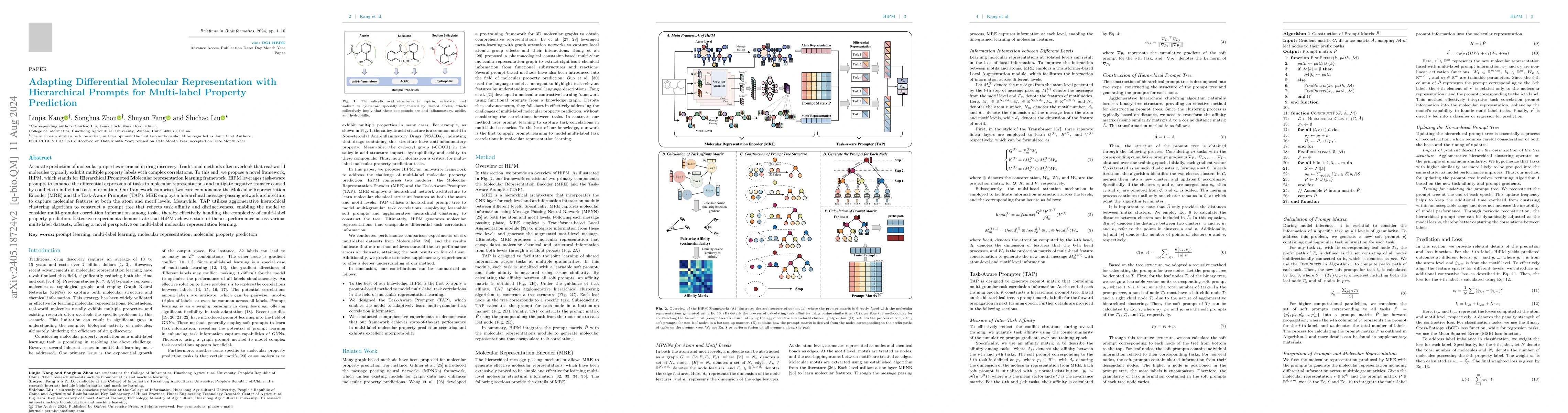 Thumbnail for Adapting Differential Molecular Representation with Hierarchical Prompts
  for Multi-label Property Prediction