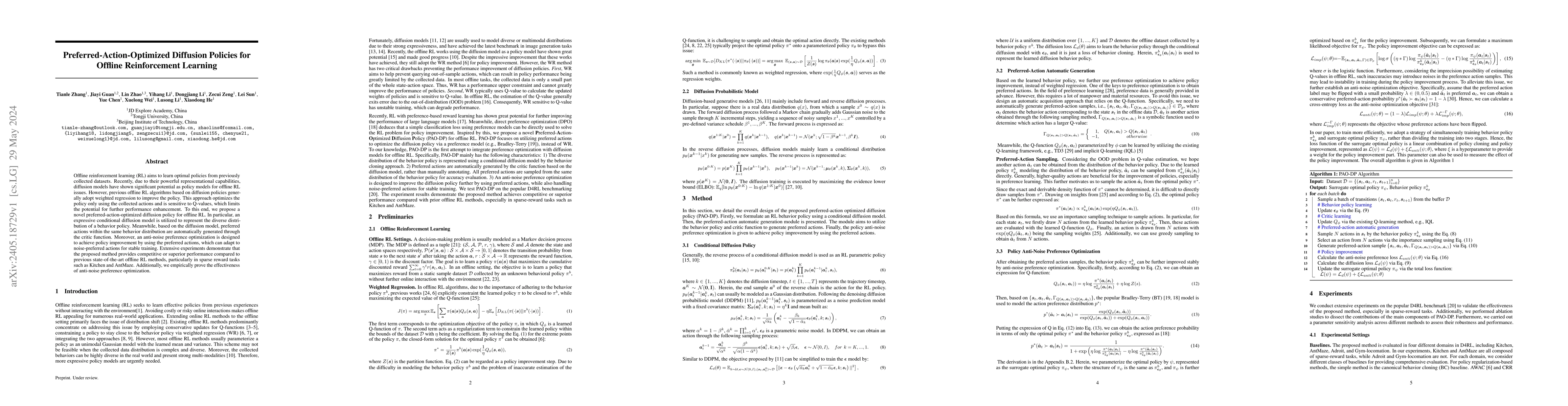 Thumbnail for Preferred-Action-Optimized Diffusion Policies for Offline Reinforcement
  Learning