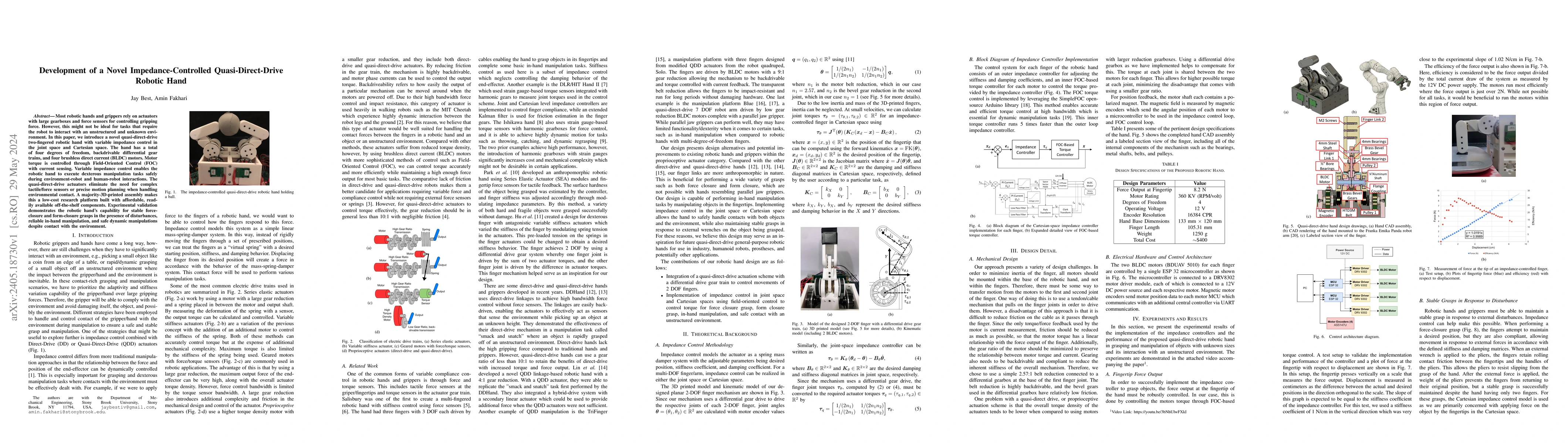 Thumbnail for Development of a Novel Impedance-Controlled Quasi-Direct-Drive Robotic
  Hand