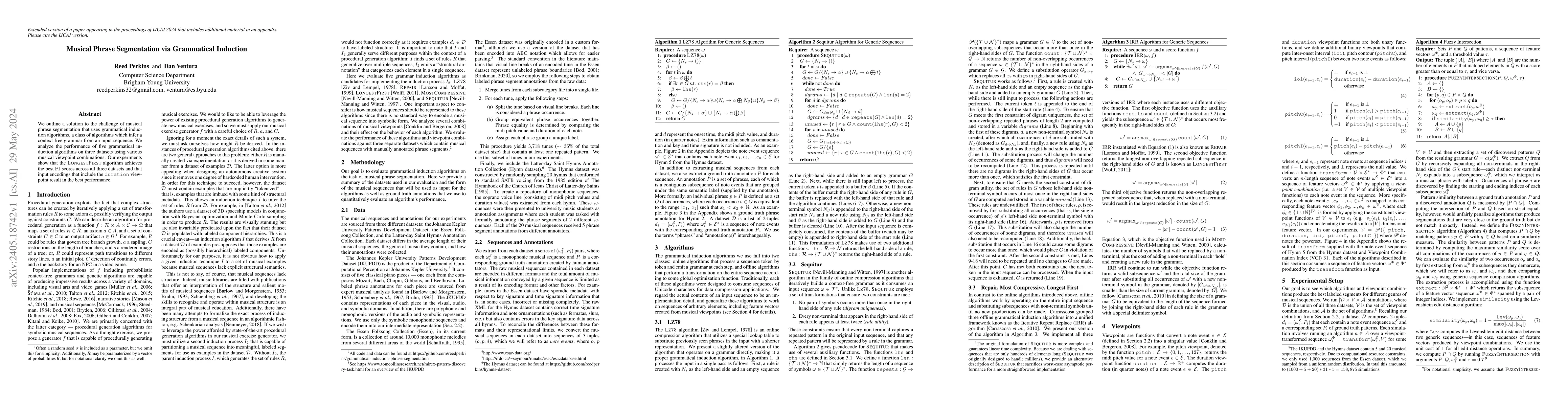 Thumbnail for Musical Phrase Segmentation via Grammatical Induction