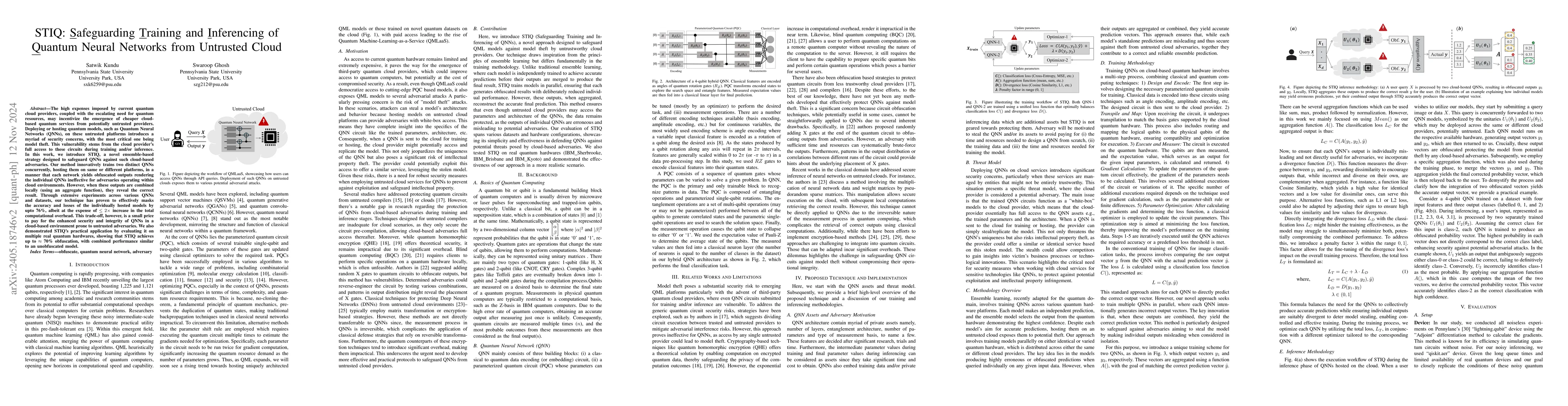 Thumbnail for STIQ: Safeguarding Training and Inferencing of Quantum Neural Networks
  from Untrusted Cloud
