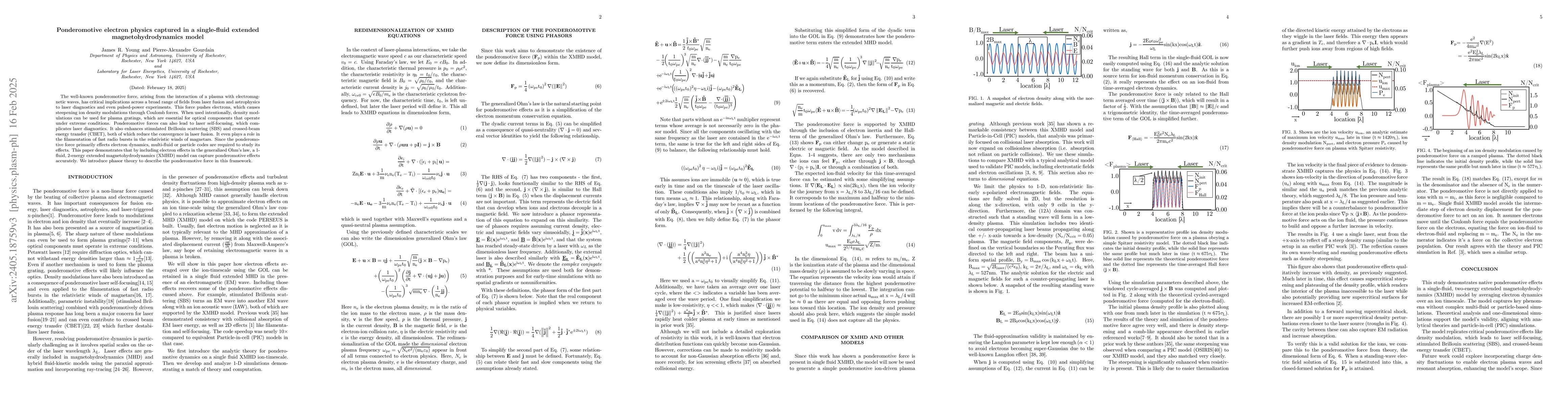 Thumbnail for Ponderomotive electron physics captured in single-fluid extended MHD
  model