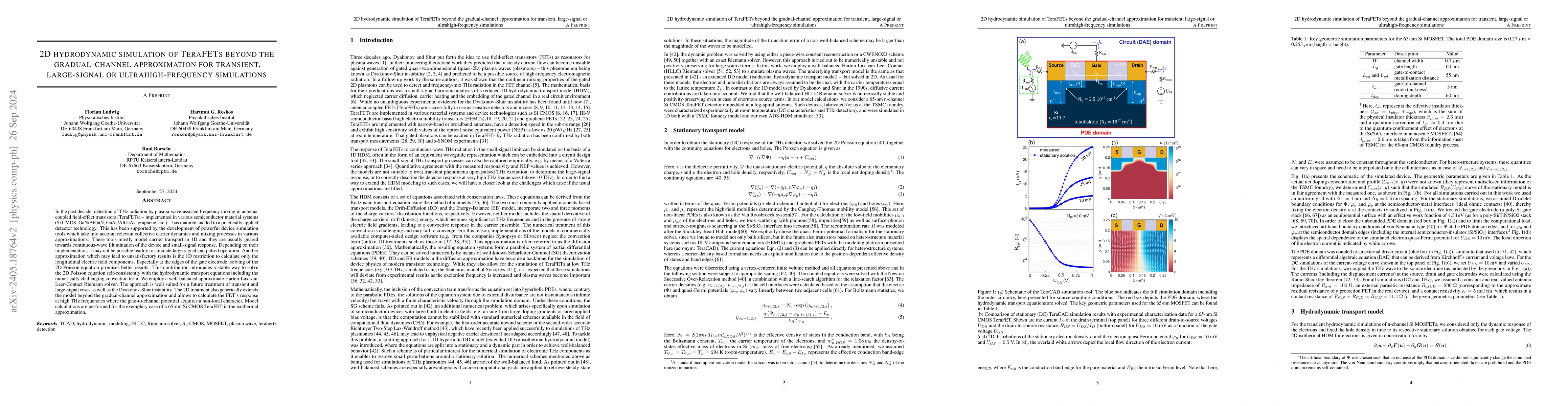Thumbnail for 2D hydrodynamic simulation of TeraFETs beyond the gradual-channel
  approximation for transient, large-signal or ultrahigh-frequency simulations