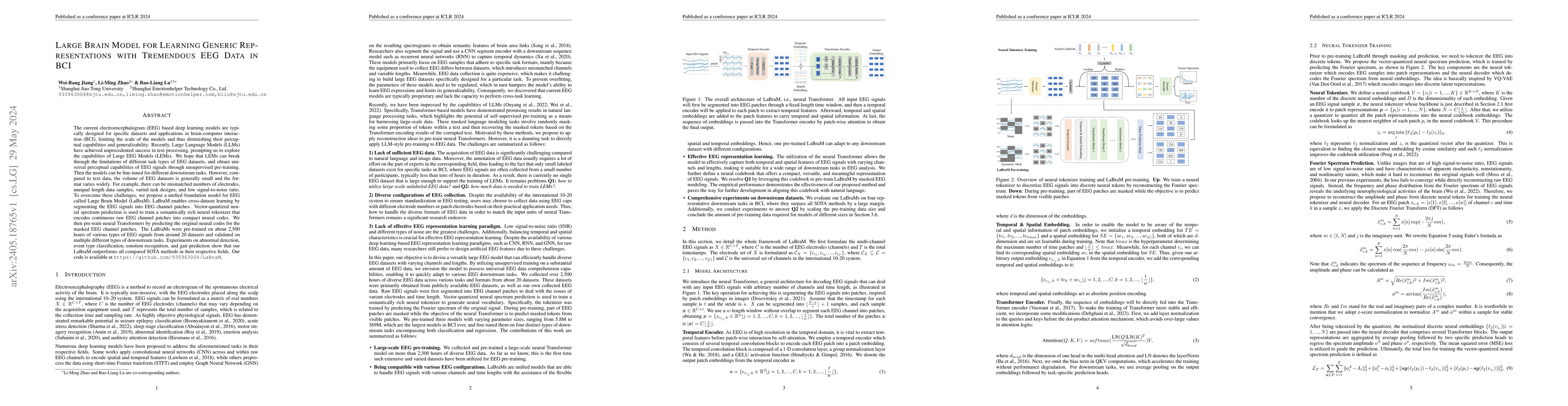 Thumbnail for Large Brain Model for Learning Generic Representations with Tremendous
  EEG Data in BCI
