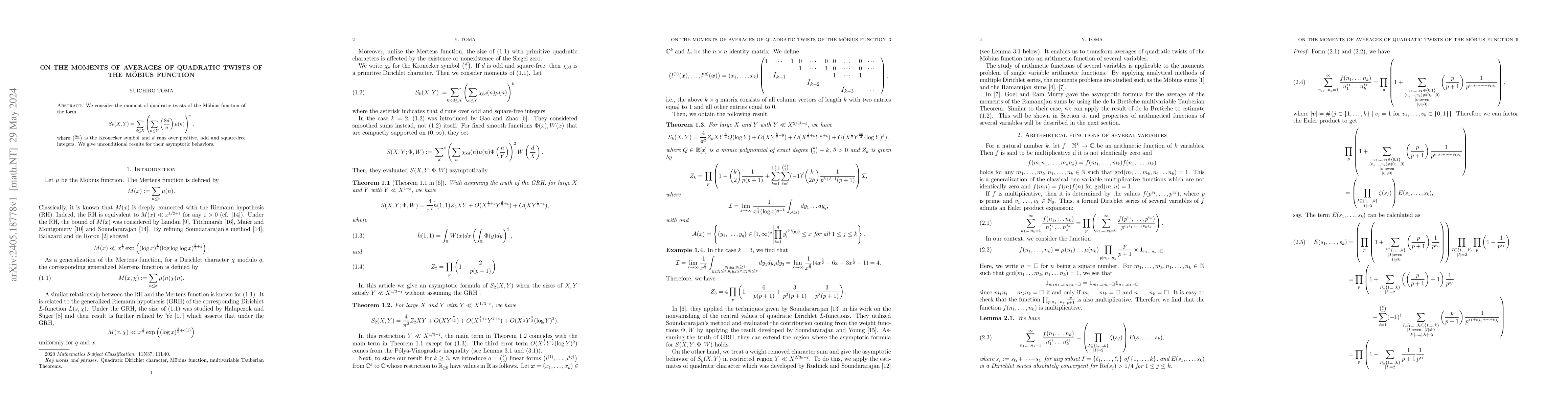 Thumbnail for On the moments of averages of quadratic twists of the M\"obius function
