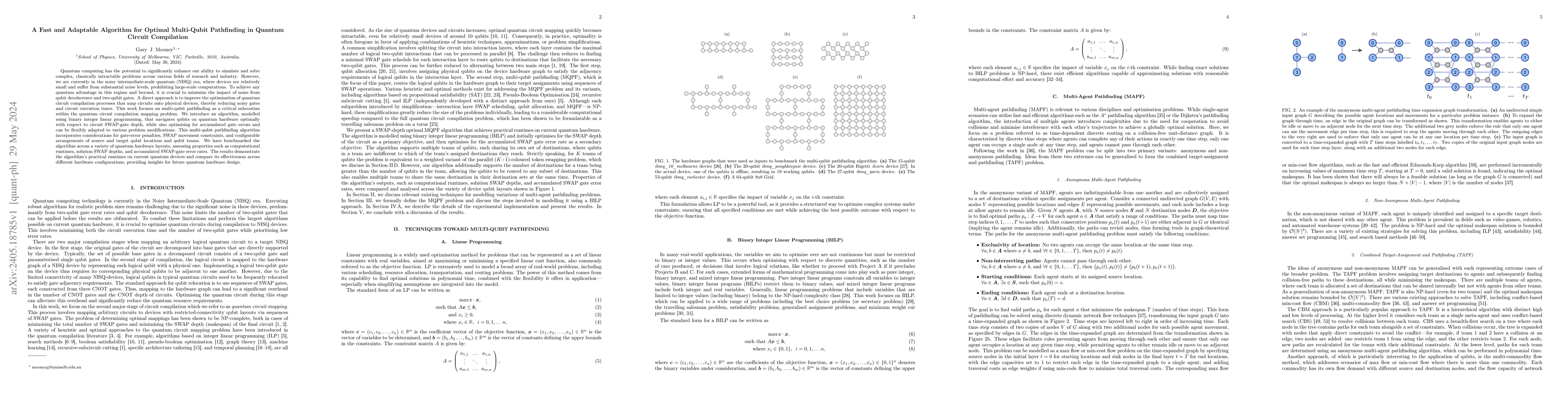 Thumbnail for A Fast and Adaptable Algorithm for Optimal Multi-Qubit Pathfinding in
  Quantum Circuit Compilation