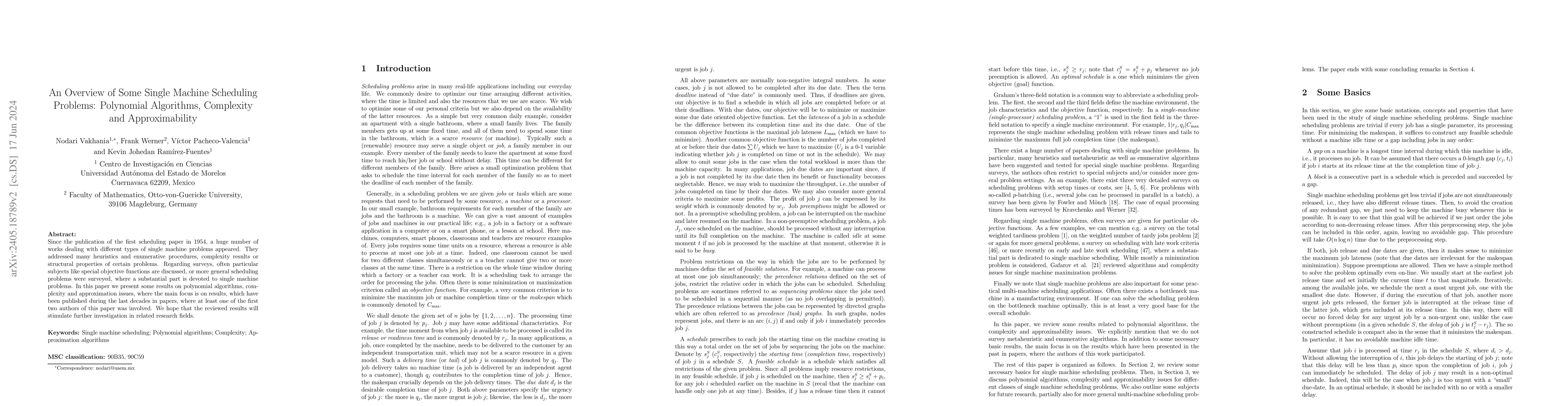 Thumbnail for An overview of some single machine scheduling problems: polynomial
  algorithms, complexity and approximability