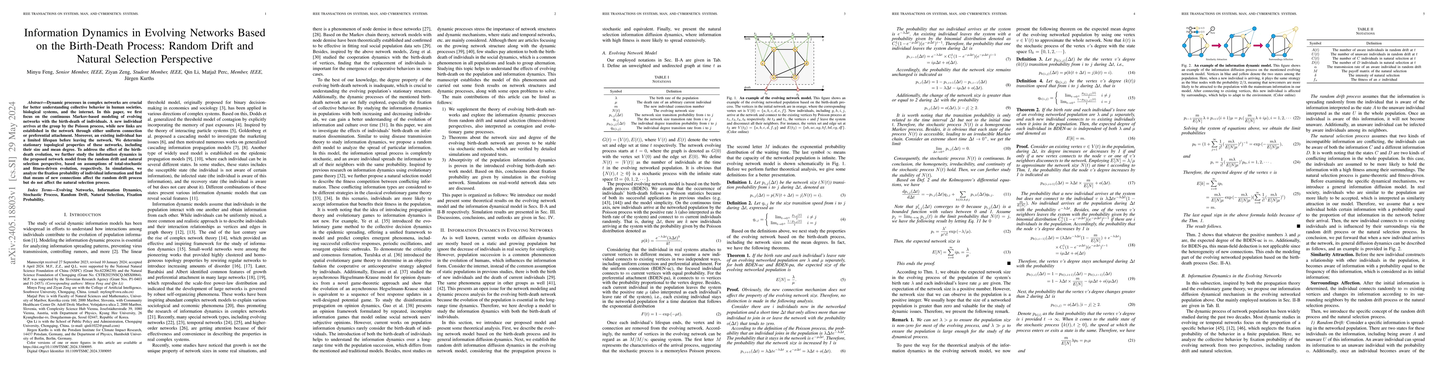 Thumbnail for Information Dynamics in Evolving Networks Based on the Birth-Death
  Process: Random Drift and Natural Selection Perspective