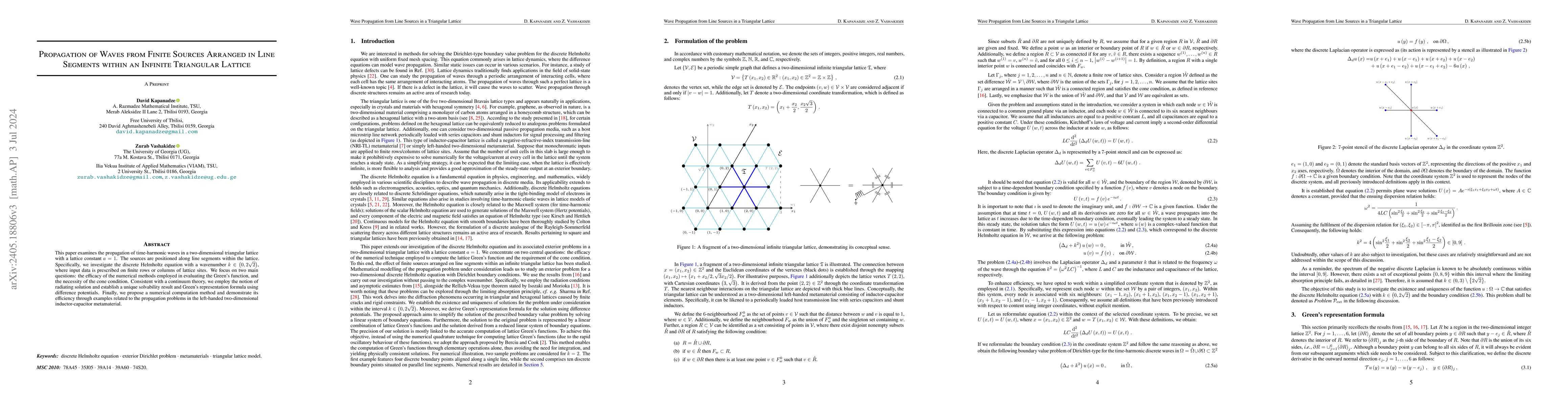 Thumbnail for Propagation of Waves from Finite Sources Arranged in Line Segments
  within an Infinite Triangular Lattice