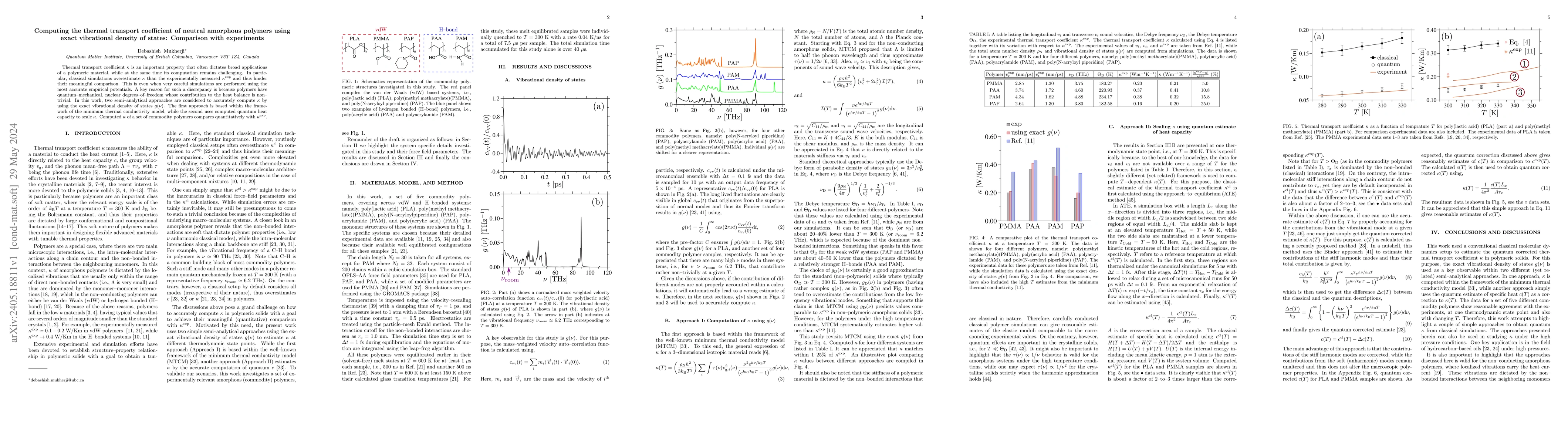 Thumbnail for Computing the thermal transport coefficient of neutral amorphous
  polymers using exact vibrational density of states: Comparison with
  experiments