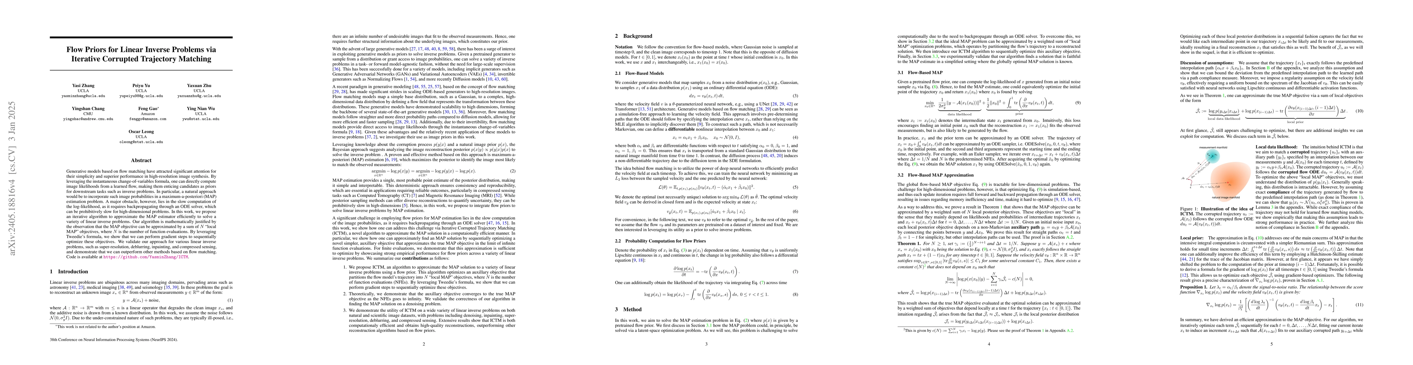 Thumbnail for Flow Priors for Linear Inverse Problems via Iterative Corrupted
  Trajectory Matching