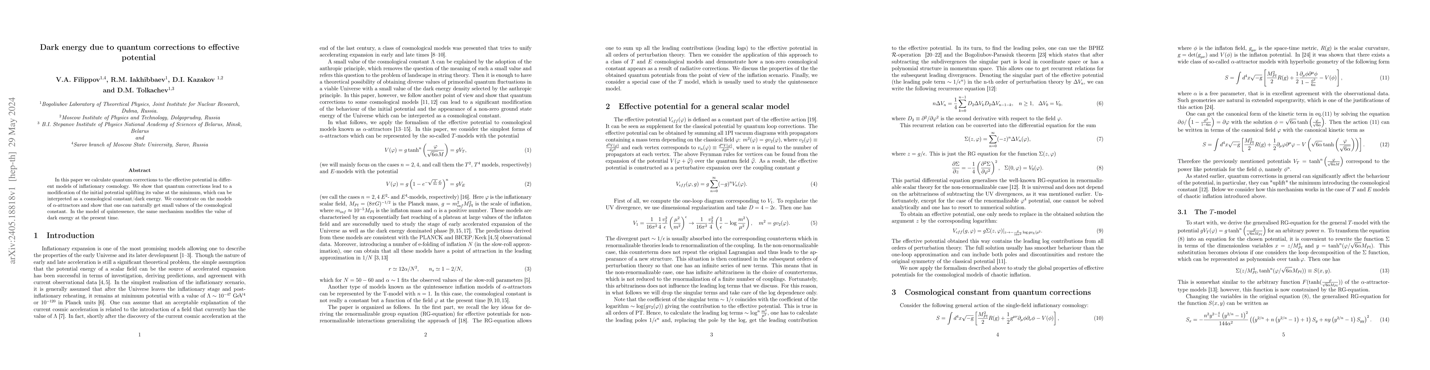 Thumbnail for Dark energy due to quantum corrections to effective potential