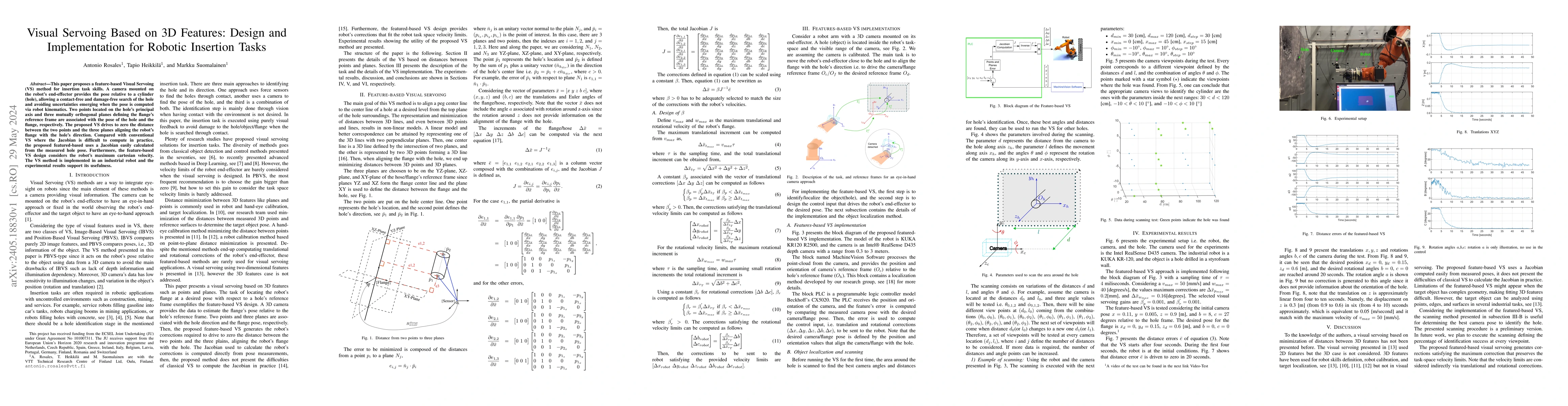 Thumbnail for Visual Servoing Based on 3D Features: Design and Implementation for
  Robotic Insertion Tasks