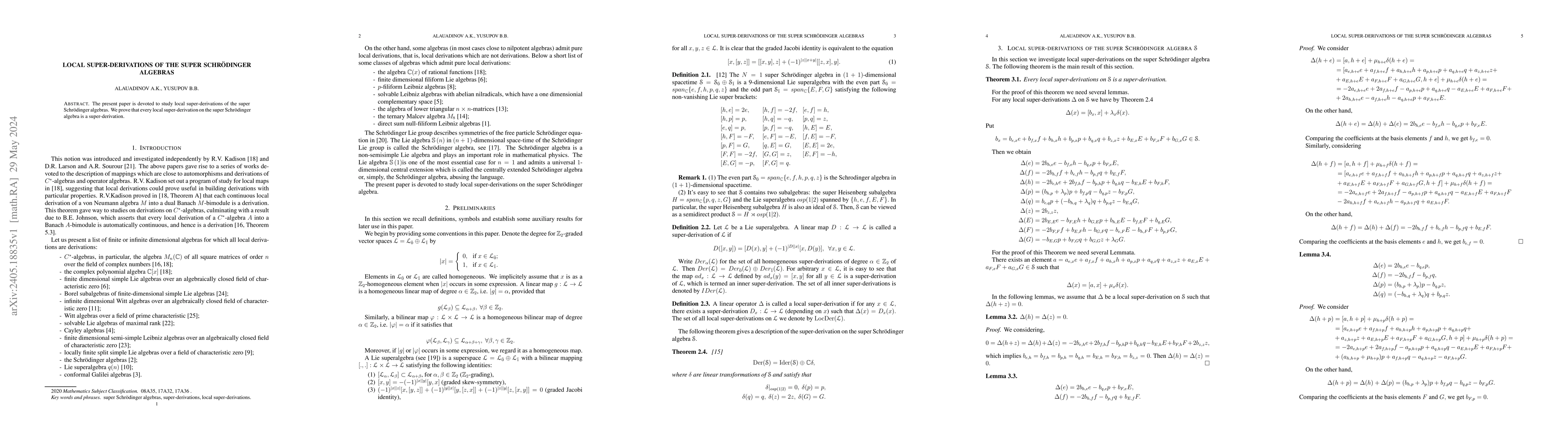 Thumbnail for Local super-derivations of the super Schr\"{o}dinger algebras