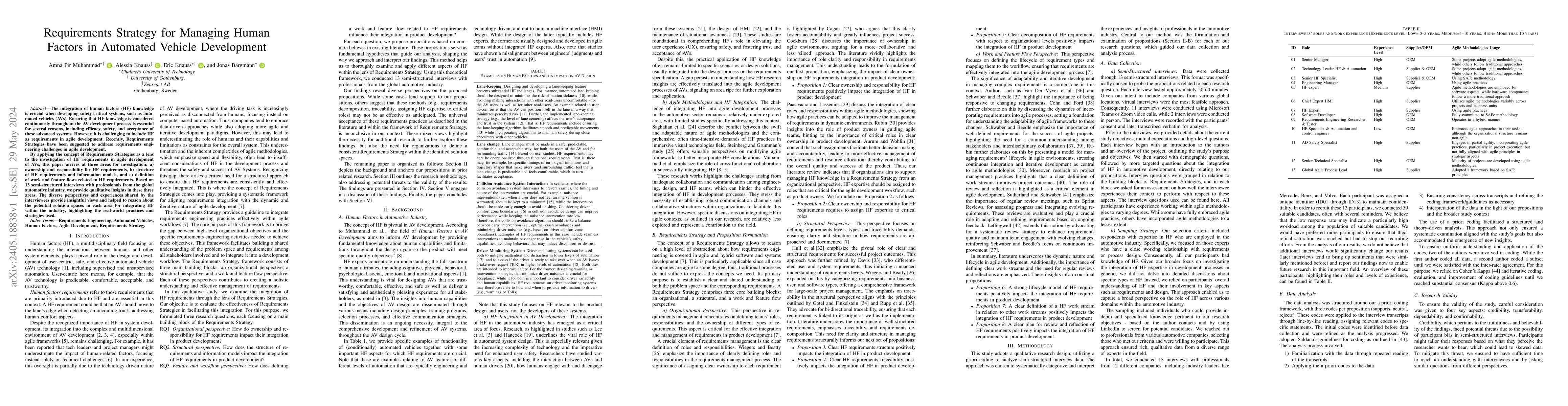 Thumbnail for Requirements Strategy for Managing Human Factors in Automated Vehicle
  Development