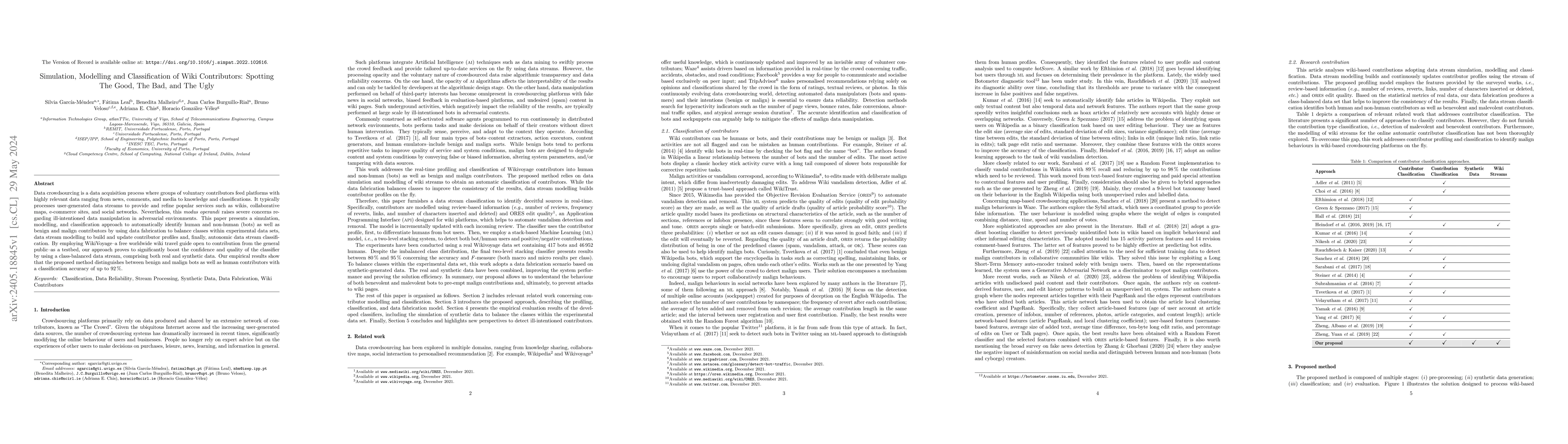 Thumbnail for Simulation, Modelling and Classification of Wiki Contributors: Spotting
  The Good, The Bad, and The Ugly